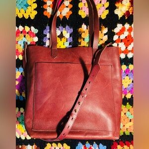 Madewell large leather transport tote bag detachable crossbody strap pocket